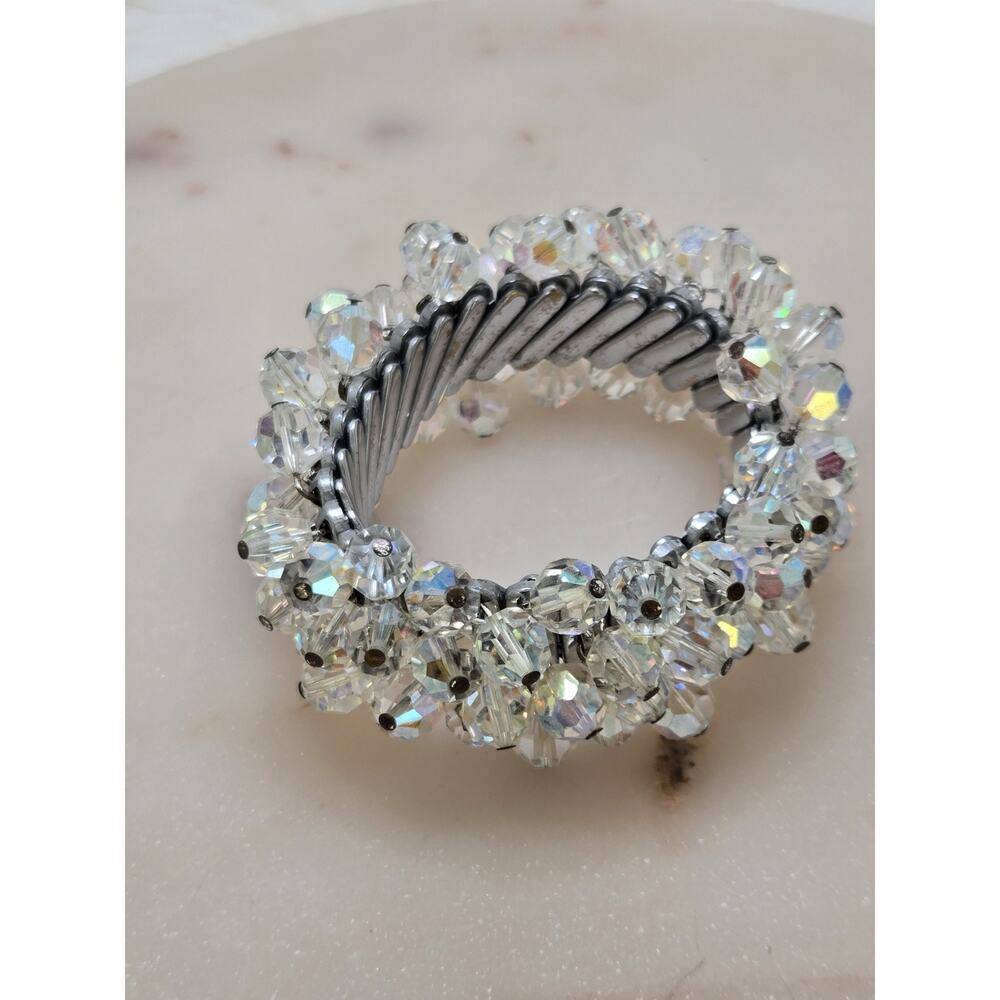 VINTAGE 50’S AURORA BOREALIS CRYSTAL GLASS BEAD STRETCH BRACELET
